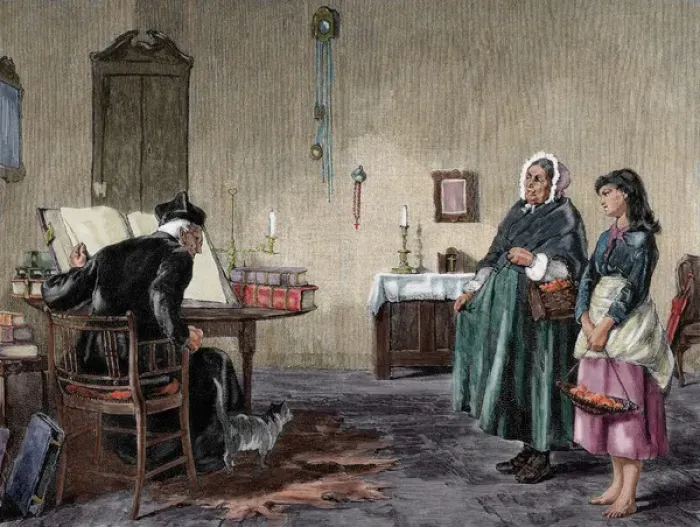 Framed Print : Give of present for the priest. Engraving by H. Werdmuller Framed Print : Give of present for the priest. Engraving by H. Werdmuller