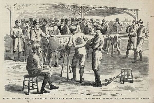 Presentation of a champion bat to the Red Stocking base-ball