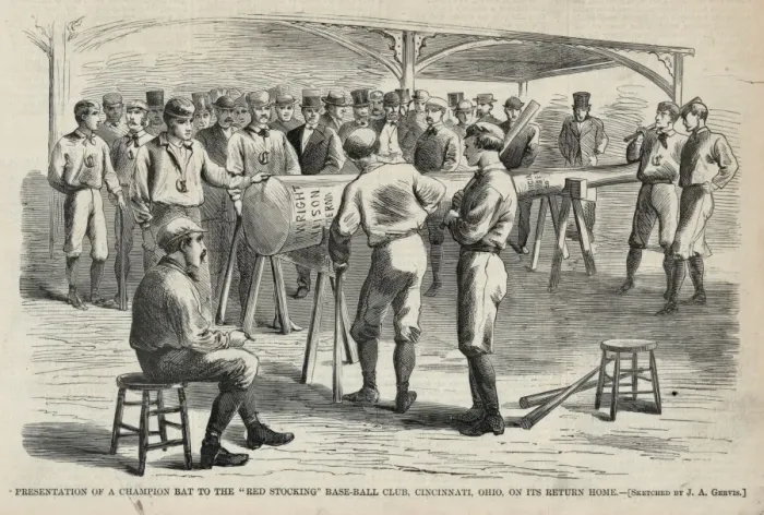 Framed Print : Presentation of a champion bat to the Red Stocking base-ball Framed Print : Presentation of a champion bat to the Red Stocking base-ball