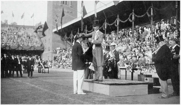 Framed Print : Presentation of medals to the 100 metre men. Date: 1912 Framed Print : Presentation of medals to the 100 metre men. Date: 1912