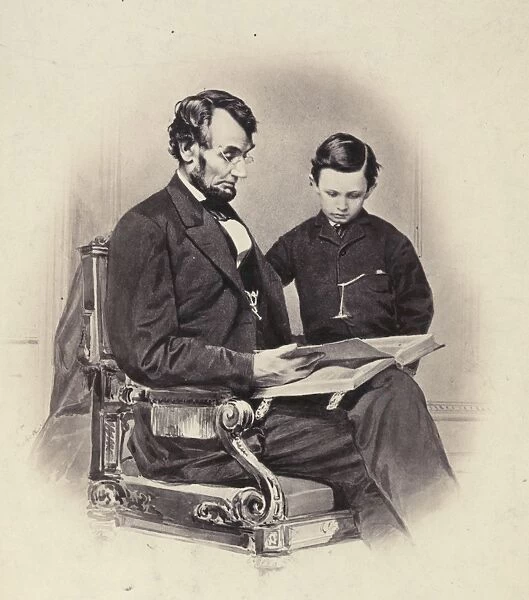 President A. Lincoln reading the Bible to his son