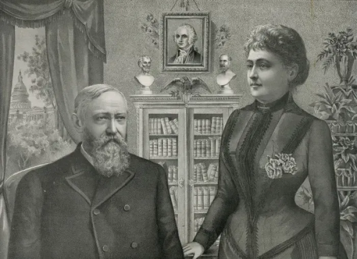 Framed Print : President Harrison and wife Framed Print : President Harrison and wife