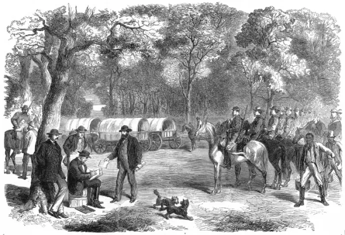 Framed Print : President Jefferson Davis working at the roadside, 1865 Framed Print : President Jefferson Davis working at the roadside, 1865