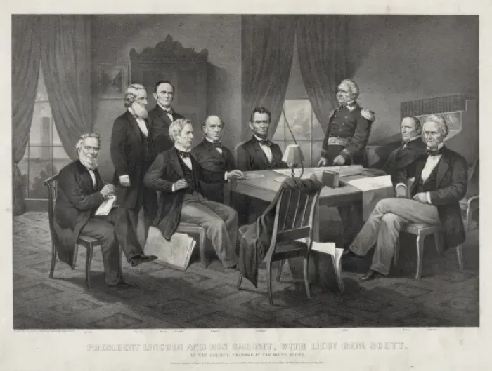 Framed Print : President Lincoln and his cabinet, with Lieut. Genl. Scott Framed Print : President Lincoln and his cabinet, with Lieut. Genl. Scott