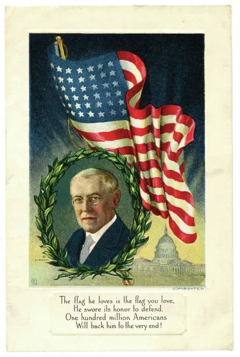 Framed Print : President Woodrow Wilson's head against the Stars & Stripes Framed Print : President Woodrow Wilson's head against the Stars & Stripes