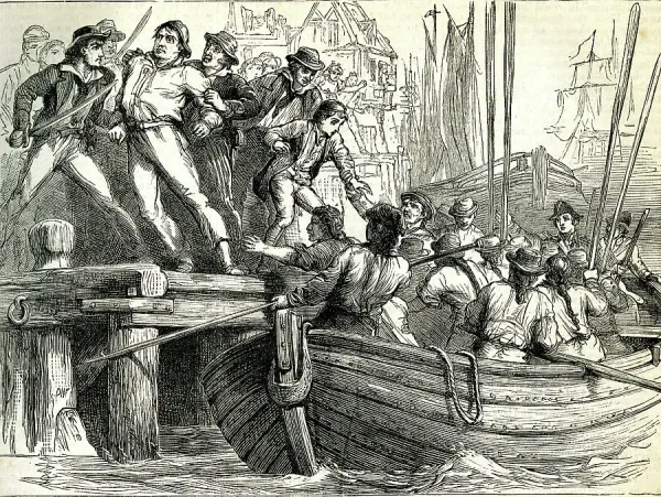 The Press Gang - 1879 Print: Forcing Men to Join the Navy. Art