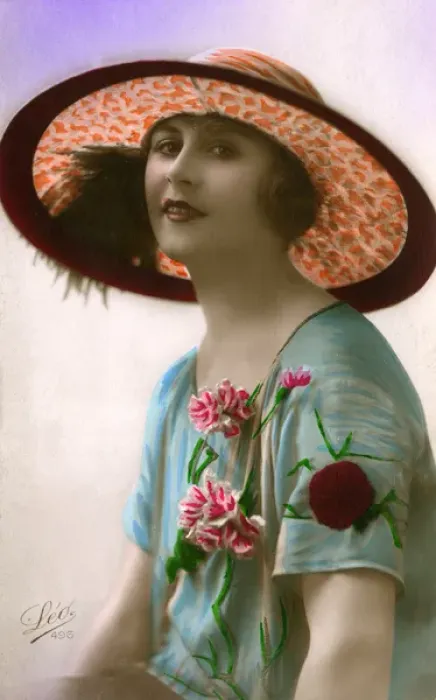 Framed Print : Pretty French girl in colourful floral dress and hat Framed Print : Pretty French girl in colourful floral dress and hat