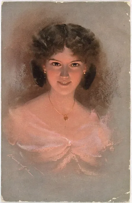 Framed Print : A pretty young woman in a pink dress, her face illuminated by lamplight. Date: 1911 Framed Print : A pretty young woman in a pink dress, her face illuminated by lamplight. Date: 1911