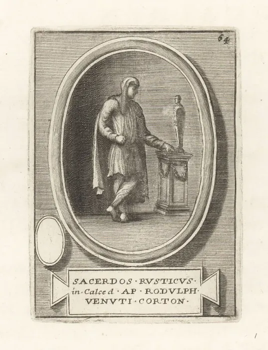 Framed Print : Priest in peasant dress before an altar (perhaps to Priapus) Framed Print : Priest in peasant dress before an altar (perhaps to Priapus)
