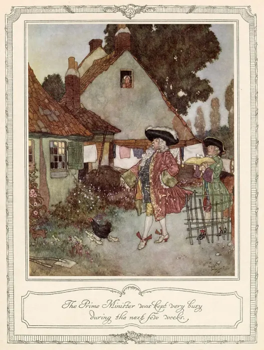 Framed Print : The Prime Minister was kept very busy during the next few weeks. Scene from Cinderella illustrated by Edmund Dulac. Date: 1911 Framed Print : The Prime Minister was kept very busy during the next few weeks. Scene from Cinderella illustrated by Edmund Dulac. Date: 1911