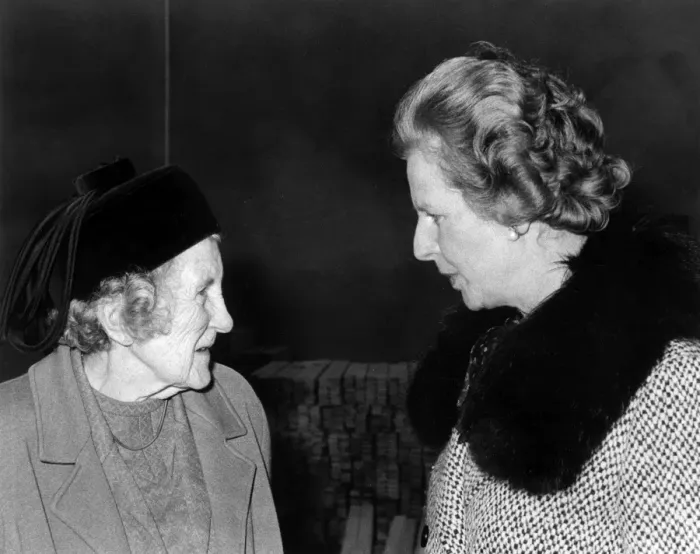 Framed Print : Prime Minister Margaret Thatcher with Dowager Lady St. Levan Framed Print : Prime Minister Margaret Thatcher with Dowager Lady St. Levan
