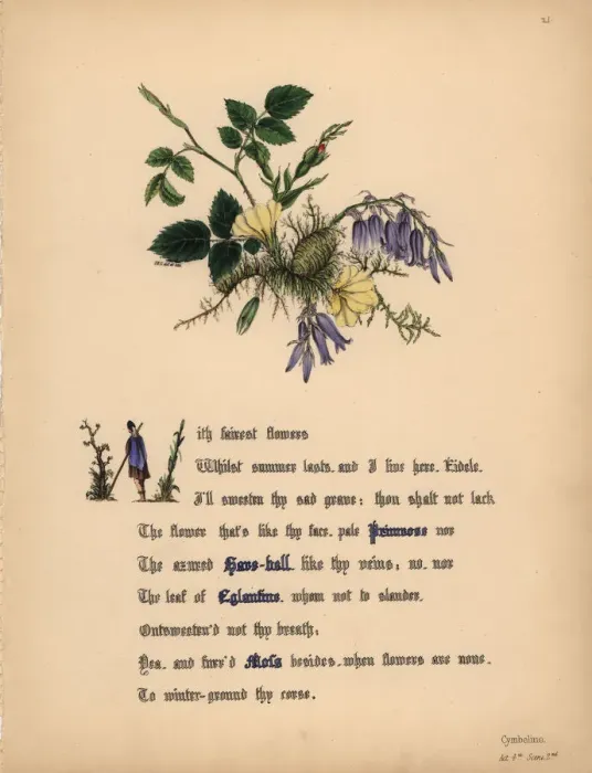 Framed Print : Primrose, Hare-bell, Eglantine and Moss (Cymbeline) Framed Print : Primrose, Hare-bell, Eglantine and Moss (Cymbeline)