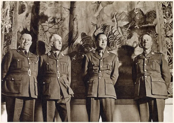Framed Print : Prince Bernhard of the Netherlands, husband to Princess Juliana, together with (from left), Captain Jonkheer van Lawick, Major-General Jonkheer van Elemeet and Colonel Phaff at the Dutch HQ in London during the Second World War. Date: 1940 Framed Print : Prince Bernhard of the Netherlands, husband to Princess Juliana, together with (from left), Captain Jonkheer van Lawick, Major-General Jonkheer van Elemeet and Colonel Phaff at the Dutch HQ in London during the Second World War. Date: 1940