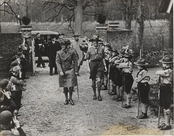Prince Bernhard visiting Dutch boy scouts and cubs