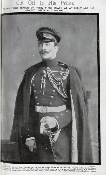 Framed Print : Prince Francis of Teck, military studio portrait in uniform. Captioned, Cut Off in His Prime: The Late Prince Francis of Teck, whose death at an early age has aroused universal sympathy Framed Print : Prince Francis of Teck, military studio portrait in uniform. Captioned, Cut Off in His Prime: The Late Prince Francis of Teck, whose death at an early age has aroused universal sympathy