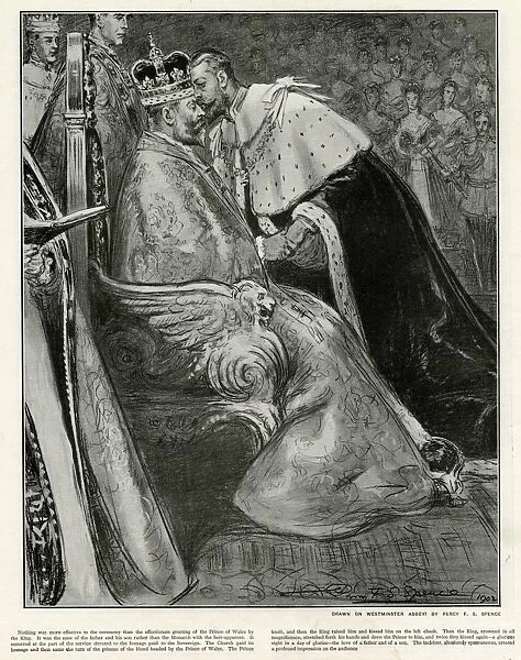 Prince George giving homage to King Edward at coronation