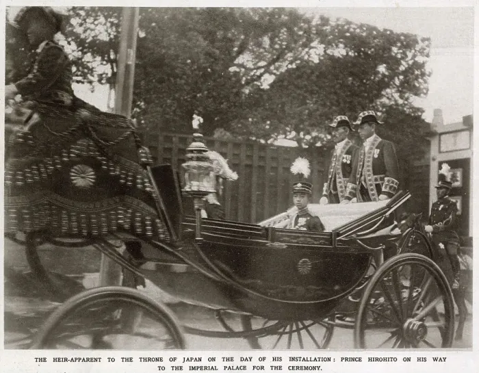 Framed Print : Prince Hirohito (1901 - 1989), in his carriage on the way to be formally installed as Heir to the Throne, 3rd November 1916. The eldest son of Emperor Taisho, he became the 124th Emperor of Japan, in 1926, on the death of his father. Date: 1916 Framed Print : Prince Hirohito (1901 - 1989), in his carriage on the way to be formally installed as Heir to the Throne, 3rd November 1916. The eldest son of Emperor Taisho, he became the 124th Emperor of Japan, in 1926, on the death of his father. Date: 1916