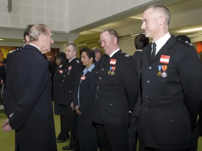 Framed Print : Prince Philip at new London Fire Brigade HQ Framed Print : Prince Philip at new London Fire Brigade HQ