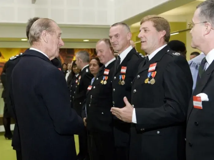 Framed Print : Prince Philip at new London Fire Brigade HQ Framed Print : Prince Philip at new London Fire Brigade HQ