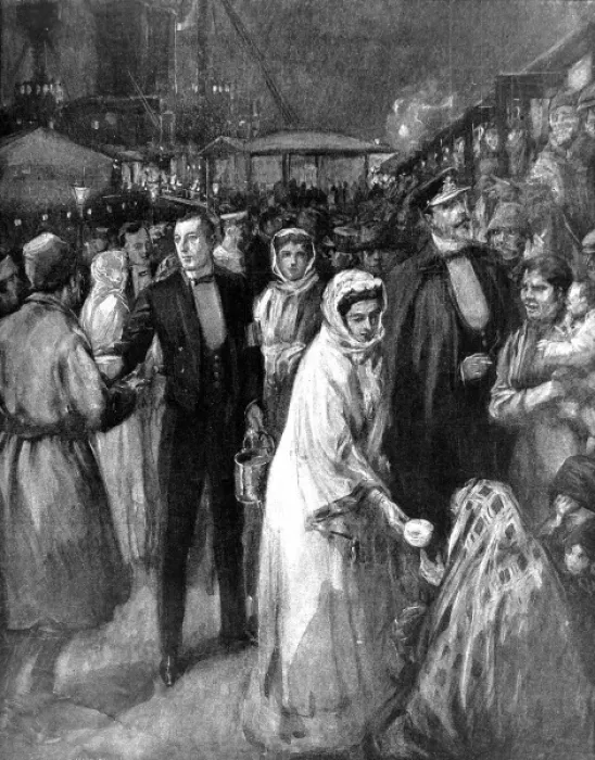 Framed Print : Prince and Princess Louis of Battenburg feeding rescued emig Framed Print : Prince and Princess Louis of Battenburg feeding rescued emig
