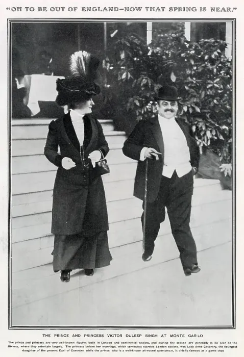 Framed Print : Prince Victor Duleep Singh and his wife, formerly Lady Anne Coventry, pictured in Monte Carlo in 1910. Date: 1910 Framed Print : Prince Victor Duleep Singh and his wife, formerly Lady Anne Coventry, pictured in Monte Carlo in 1910. Date: 1910