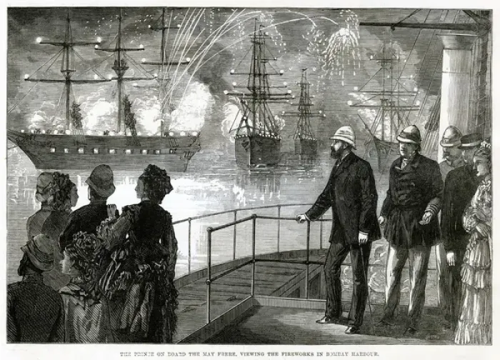 Framed Print : Prince of Wales on board May Frere, viewing Bombay fireworks Framed Print : Prince of Wales on board May Frere, viewing Bombay fireworks