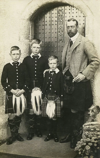 The Prince of Wales, later King George V (1865 - 1936), photographed with his three eldest sons, from left, Prince Albert of Wales, later King George VI, Prince Edward of Wales, King Edward VIII, Duke of Windsor and Prince Henry of Wales