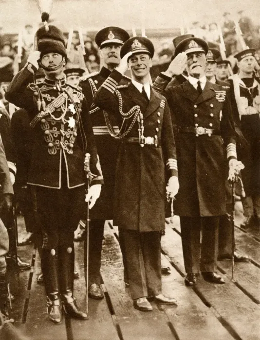 Framed Print : Prince of Wales / Prince Henry salute returning Duke of York Framed Print : Prince of Wales / Prince Henry salute returning Duke of York