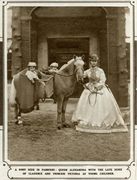 Framed Print : Princess Alexandra giving pony ride to two of her children Framed Print : Princess Alexandra giving pony ride to two of her children