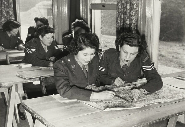Princess Elizabeth at map reading class, 1945