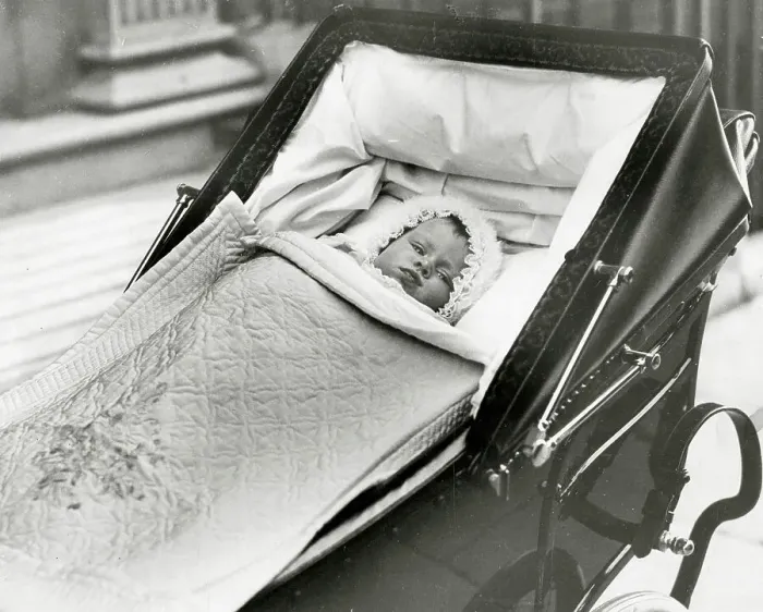 Framed Print : Princess Elizabeth in her pram Framed Print : Princess Elizabeth in her pram