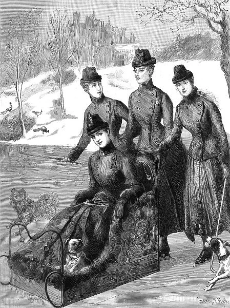 Princess of Wales sledging at Sandringham with her daughters