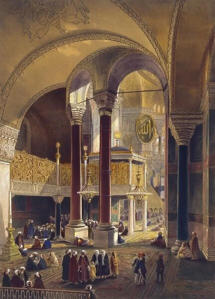 Print shows the gallery and imperial tribune of Ayasofya Mos