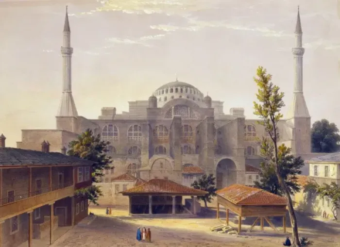 Framed Print : Print shows madrasah courtyard and exterior of Ayasofya Mosq