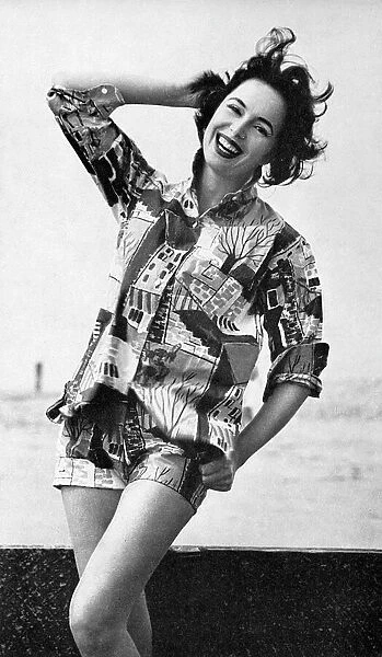 Printed matching shorts and shirt outfit, 1956