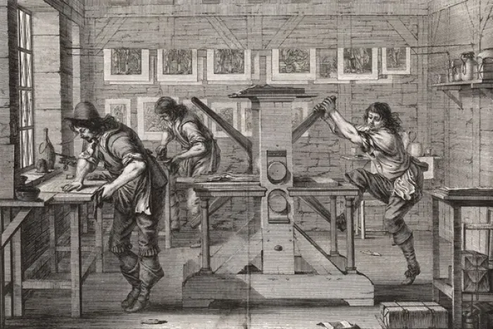 Framed Print : Printing. Printmaker of etching. 1641. Engraving Framed Print : Printing. Printmaker of etching. 1641. Engraving