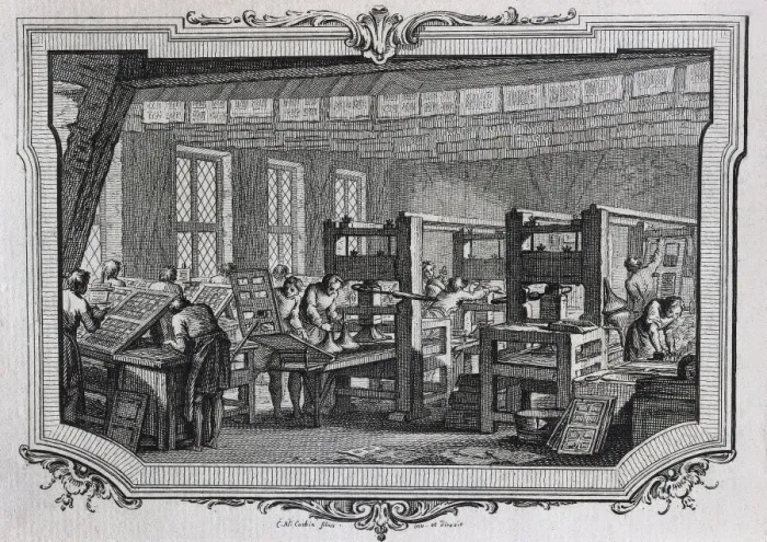 Framed Print : Printing works in 15th c Engraving of 1849 Framed Print : Printing works in 15th c Engraving of 1849
