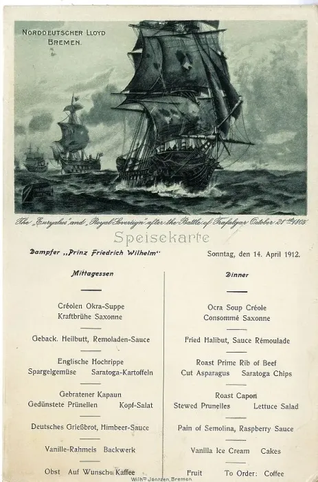 Framed Print : Prinz Friedrich Wilhelm lunch and dinner menu Framed Print : Prinz Friedrich Wilhelm lunch and dinner menu