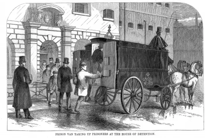 Framed Print : Prison Van and prisoners, Clerkenwell Framed Print : Prison Van and prisoners, Clerkenwell