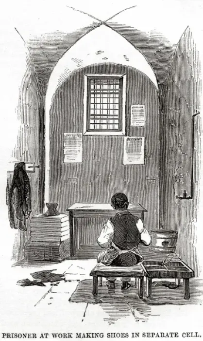 Framed Print : Prisoner making shoes, Millbank Prison Framed Print : Prisoner making shoes, Millbank Prison