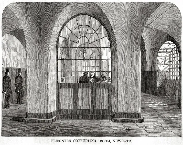 Framed Print : Prisoners consulting room, Newgate Prison Framed Print : Prisoners consulting room, Newgate Prison