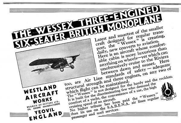 Private aeroplane advertisement, 1930