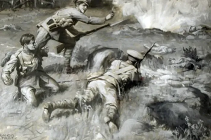 Framed Print : Private R Biggins attacking a crater at Hooge Framed Print : Private R Biggins attacking a crater at Hooge