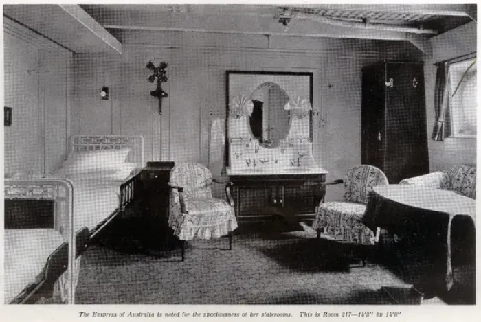 Framed Print : Private room on cruise liner, Empress of Australia Framed Print : Private room on cruise liner, Empress of Australia