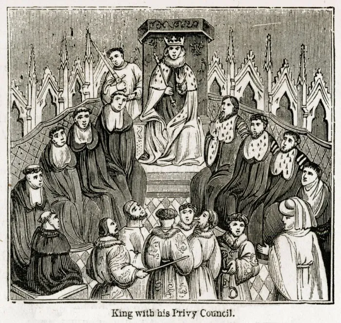 Framed Print : Privy Council seated around Henry V Framed Print : Privy Council seated around Henry V