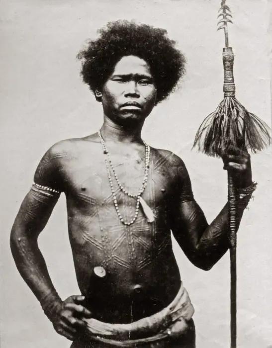 Framed Print : Probably the Philippines - man ritual scarring and spear Framed Print : Probably the Philippines - man ritual scarring and spear