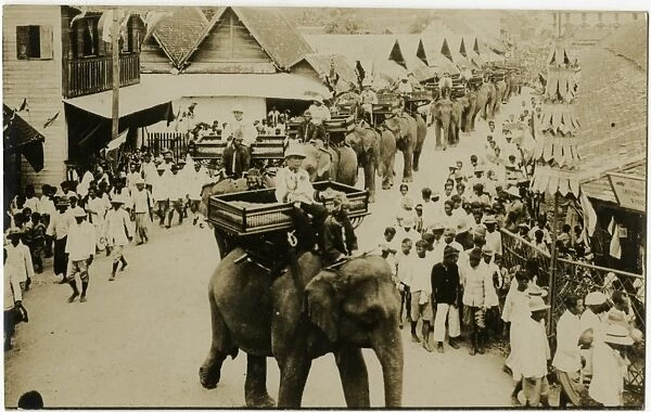Procession of dignitaries riding on elephants - Singapore
