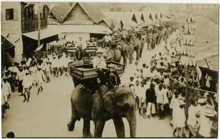 Framed Print : Procession of dignitaries riding on elephants - Singapore Framed Print : Procession of dignitaries riding on elephants - Singapore