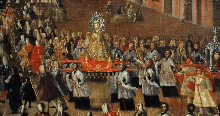 Framed Print : Procession of Our Lady of Grace in the Cebada Square Framed Print : Procession of Our Lady of Grace in the Cebada Square