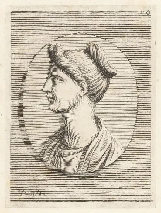 Framed Print : Profile bust of a young woman with her hair in an elaborate hair Framed Print : Profile bust of a young woman with her hair in an elaborate hair